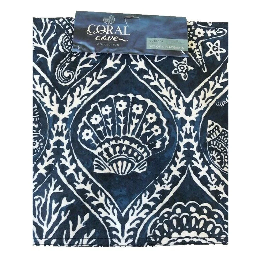 Seahorse Shells Placemats Set of 4 Indoor Outdoor Beach Summer 13x18 Reversible